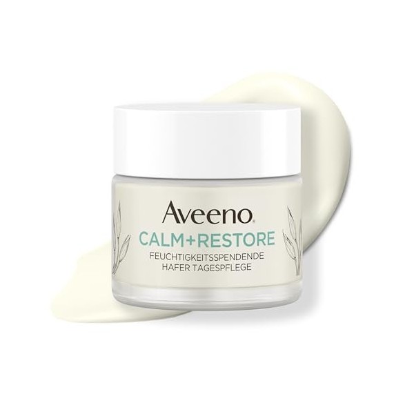 Aveeno CALM+RESTORE Soin de jour à lavoine prébiotique et à lagripaume – apaise les peaux sensibles, hydrate et renforce la C...