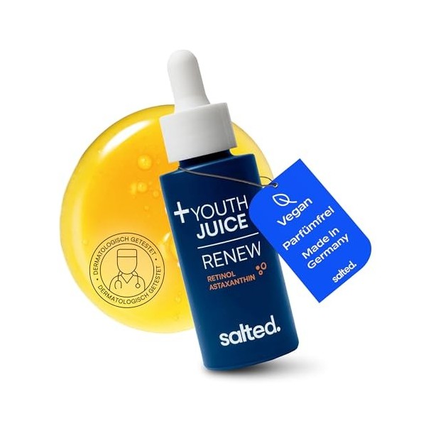 salted. Youth Juice Renew Concentré de régénération de la peau avec rétinol, lisse et raffermissant la peau, teint éclatant e