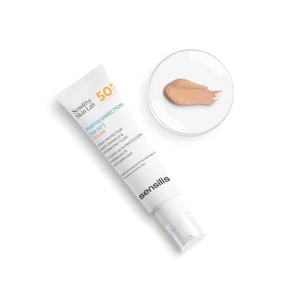 Sensilis - Photocorrection HA SPF50+, Crème Faciale de Photoprotection Haute, avec Acide Hyaluronique et Provitamine D3, Hydr