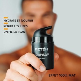 FETEN Crème Visage Homme – Crème Hydratante Anti-Rides avec Acide Hyaluronique – Effet Anti-Âge & Matifiant – Soin Visage Jou...