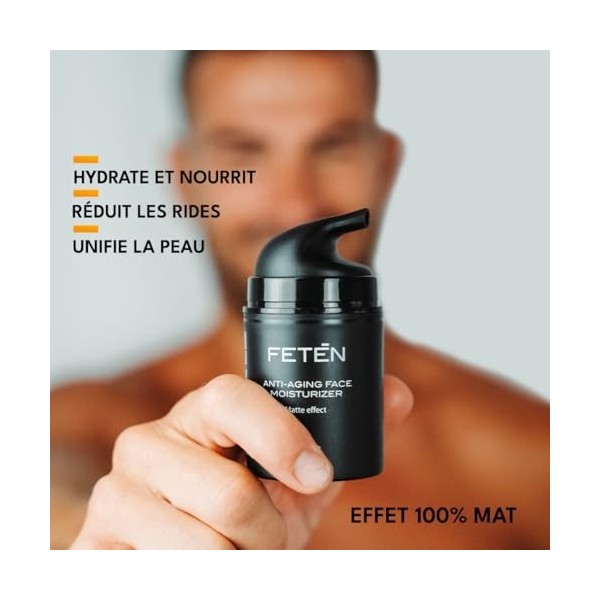 FETEN Crème Visage Homme – Crème Hydratante Anti-Rides avec Acide Hyaluronique – Effet Anti-Âge & Matifiant – Soin Visage Jou...