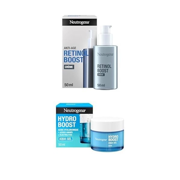 Neutrogena Crème Anti-Âge Retinol Boost pour Combattre les Signes Visibles de lÂge enrichie en Rétinol + Aqua-Gel Hydro Boos