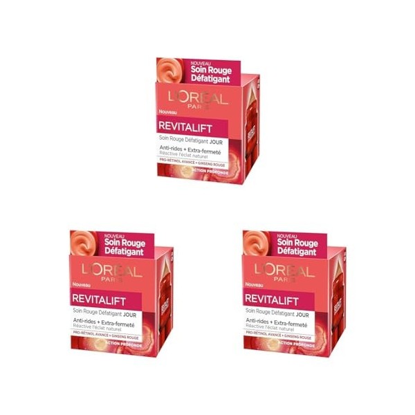 LOréal Paris - Revitalift - Soin Rouge Défatigant & Énergisant - Anti-Rides & Extra-Fermeté - Enrichi au Pro-Rétinol et au G