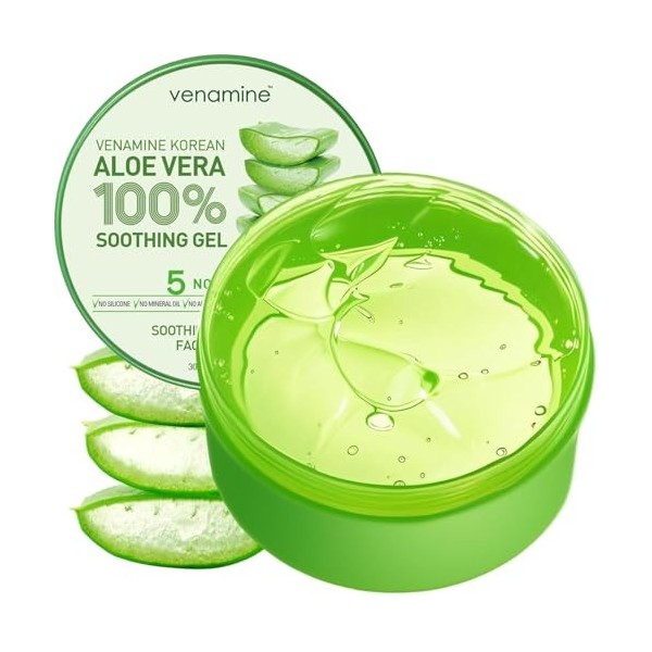Venamine Gel apaisant et hydratant à laloe vera coréen 100 % pour le visage et le corps 300 ml