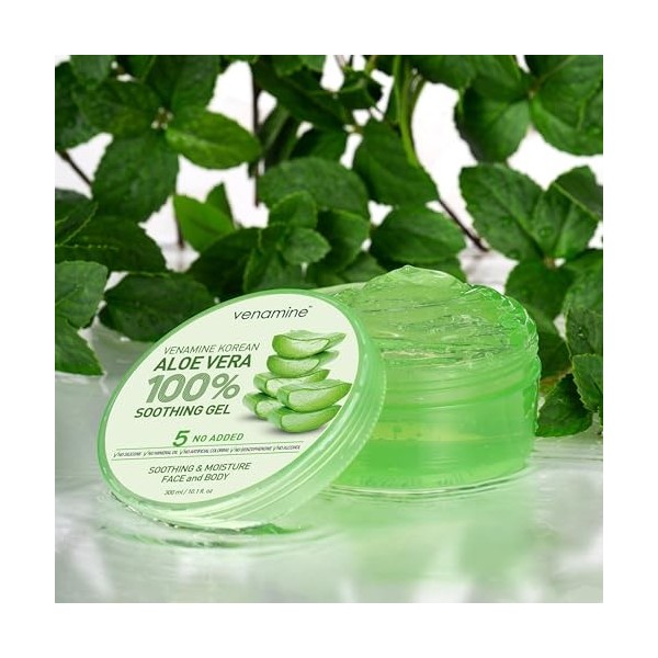 Venamine Gel apaisant et hydratant à laloe vera coréen 100 % pour le visage et le corps 300 ml