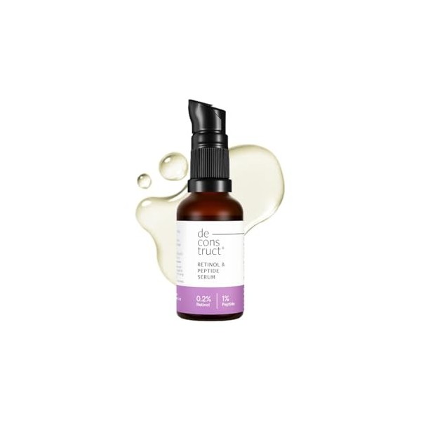 Deconstruct Sérum visage 0,2 % rétinol avec 1 % de peptide | Convient aux débutants | Sérum visage de nuit pour réduire les r