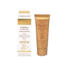 LErbolario - Crème Protection Visage - Vitamine C & Or 24K - Teinte claire - 50 ml