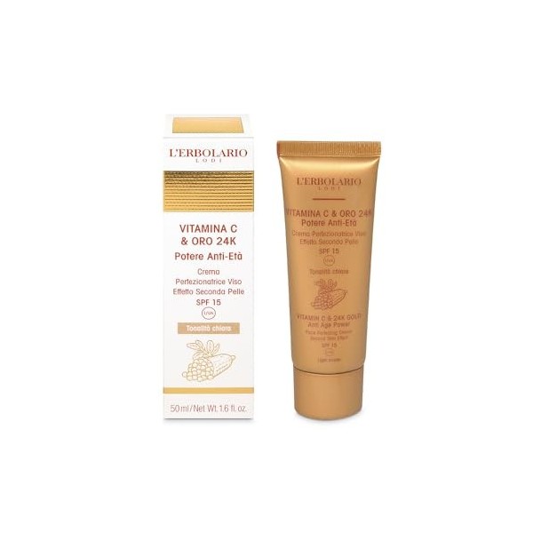 LErbolario - Crème Protection Visage - Vitamine C & Or 24K - Teinte claire - 50 ml