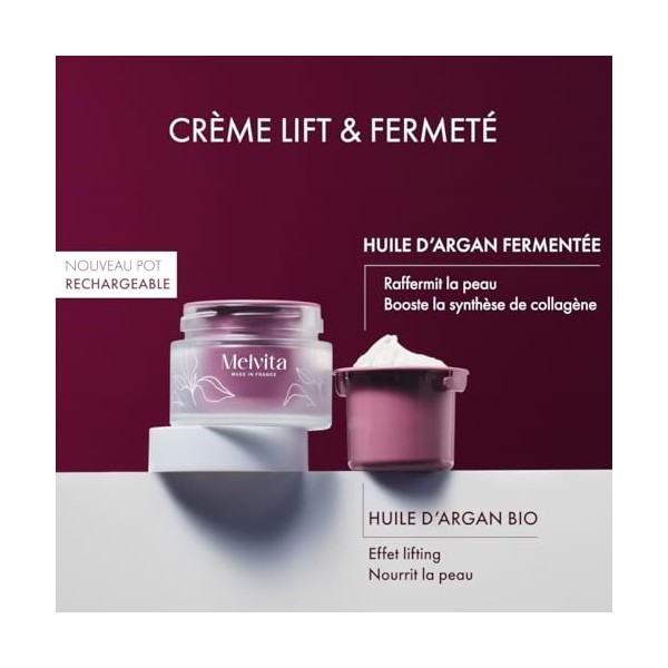 Melvita - Crème Lift & Fermeté Visage - Argan Bio Active - Effet Liftant Immédiat, Huile dArgan Fermentée - 15 ml Crème Jour ...