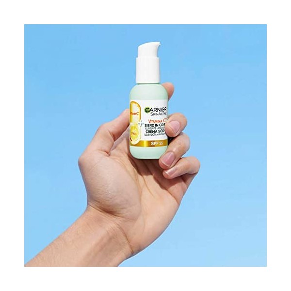 Garnier Lot de 2 crèmes de jour bio à la vitamine C pour éclaircir la peau et réduire les ridules 50 ml + sérum visage SkinAc...