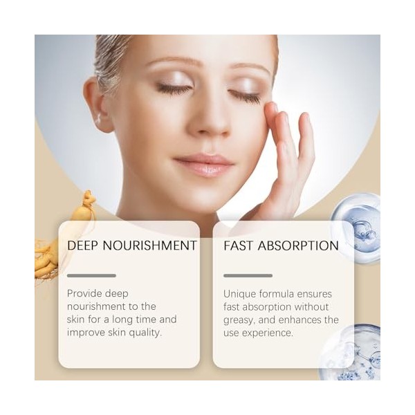 Crème visage rajeunissante au ginseng, hydratant anti-âge pour les rides, les taches brunes, formule nourrissante et hydratan...