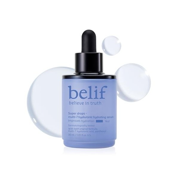 belif Super Drops - Sérum Hyaluronique Multi-7 | Hydratation profonde légère avec Panthénol & 7 types dAcides Hyaluroniques, ...