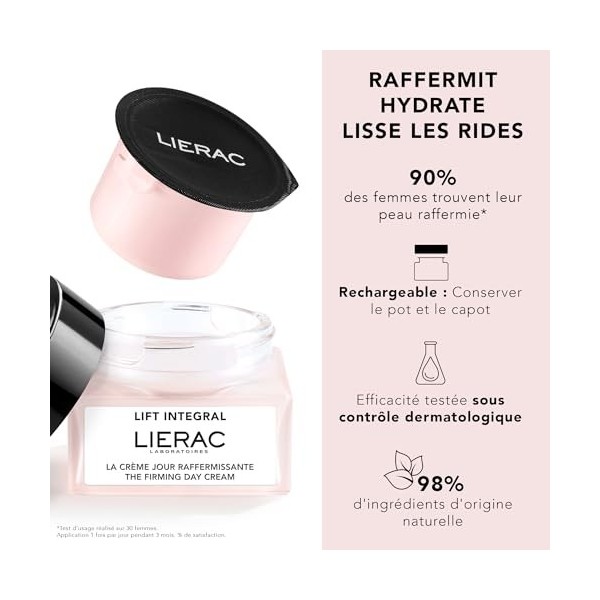 Lierac - Lift Integral - Recharge de la Crème Jour Raffermissante 50ml - Soin Visage - Raffermit - Hydrate - Lisse les rides 