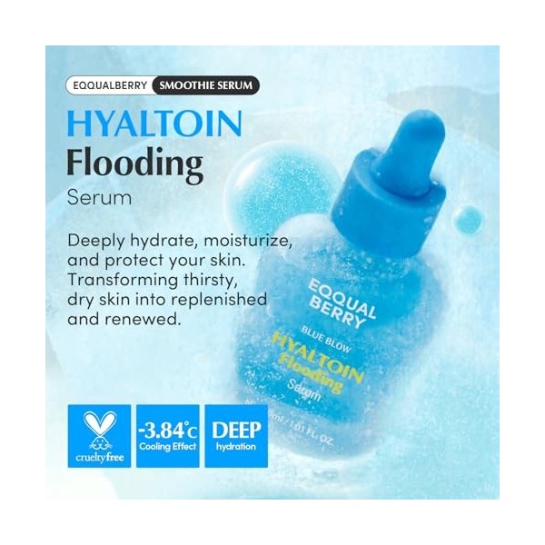 EQQUALBERRY Hyaltoin Flooding Smoothie Serum 30ml – Sérum Visage Hydratation Intense avec 11 Acides Hyaluroniques, Céramides
