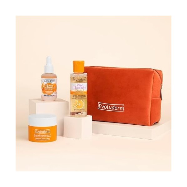 EVOLUDERM- Trousse Visage Vitamine C - Crème Eclat Vitamine C - Sérum Vitamine C - Eau Micellaire - Idées Cadeaux - Fabricati