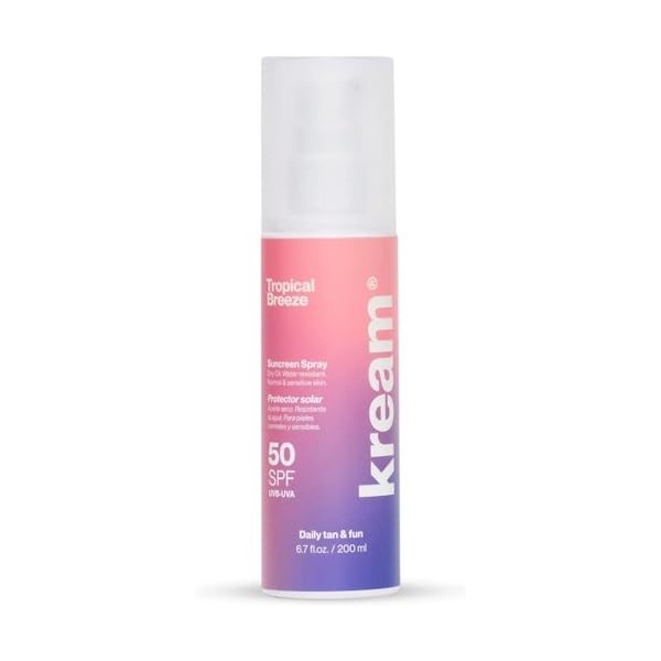 KREAM Tropical Breeze - Huile Solaire Protectrice SPF50 | Huile Sèche Waterproof, Hydratante & Nourrissante 200 ml 