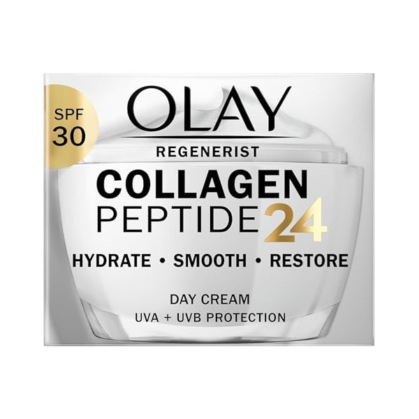 Olay Collagen Peptide 24 Crème hydratante pour le visage avec protection SPF 30 + peptide de collagène et vitamine B3, hydrat