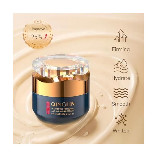 QINGLIN Crème Polypeptide Raffermissante Anti-Rides, Soin Visage Lissant, 50g