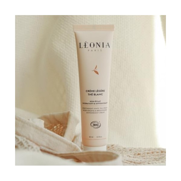 LÉONIA Crème Légère Thé blanc - Soin Éclat Hydratant & Antioxydant - Certifiée BIO et Vegan - 30 ml