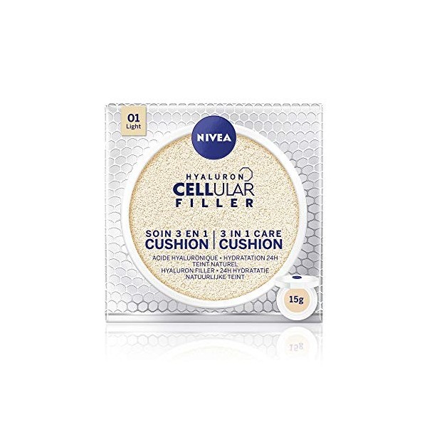 NIVEA Hyaluron Cellular Filler Cushion 3en1 Teinte Claire 1x15ml , soin visage femme anti-âge, fond de teint pour tous type ...