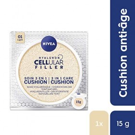 NIVEA Hyaluron Cellular Filler Cushion 3en1 Teinte Claire 1x15ml , soin visage femme anti-âge, fond de teint pour tous type ...