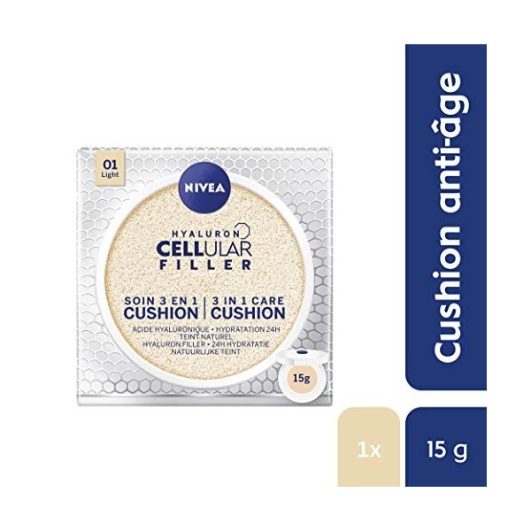 NIVEA Hyaluron Cellular Filler Cushion 3en1 Teinte Claire 1x15ml , soin visage femme anti-âge, fond de teint pour tous type ...