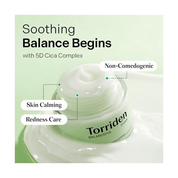 Torriden BALANCEFUL Crème 80 ml | Soin hydratant apaisant et nourrissant pour peaux grasses et sensibles | Avec CICA 5D, acid