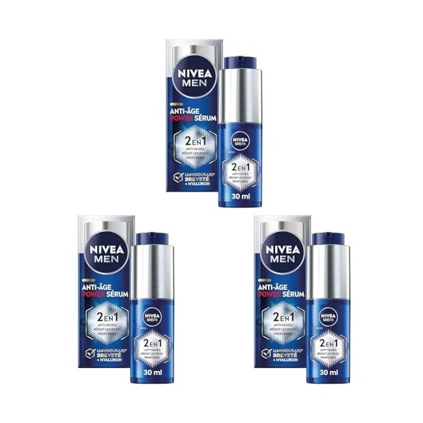 NIVEA MEN Sérum Power 2-en-1 LUMINOUS630® anti-âge & anti-taches 1 x 30 ml , Sérum hydratant enrichi en acide hyaluronique, ...