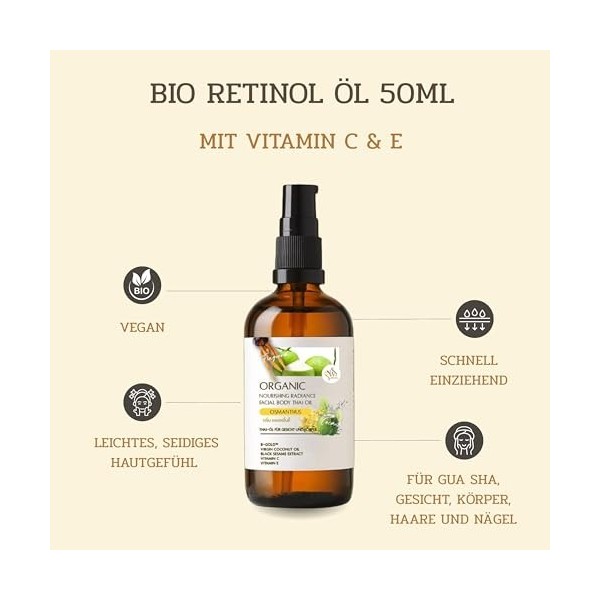 Huile visage vitamine C 50 ml - Bio Face Oil avec vitamine E - Huile brillante pour peaux sèches et sensibles - Pénètre rapid