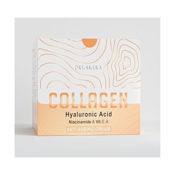 Orgakera® Crème anti-âge au collagène [50 g] – Crème de luxe pour le visage avec collagène, acide hyaluronique et huiles natu