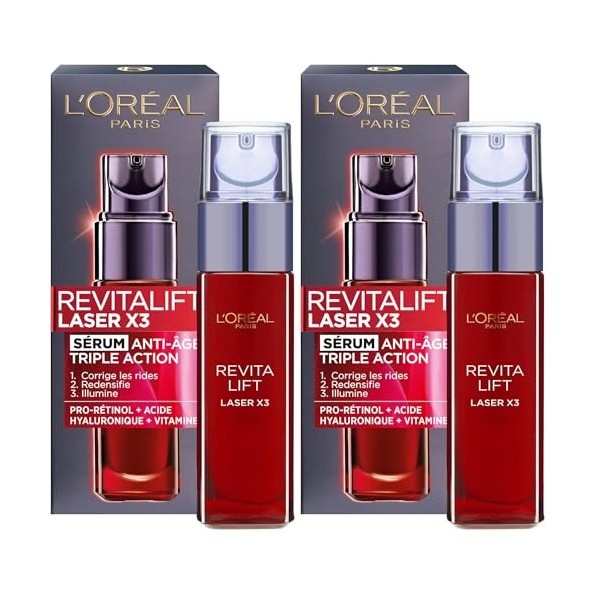 LOréal Paris - Revitalift Laser X3 - Sérum Visage Anti-Âge Peau Neuve Triple Action Multi-Correction - À lAcide Hyaluroniqu