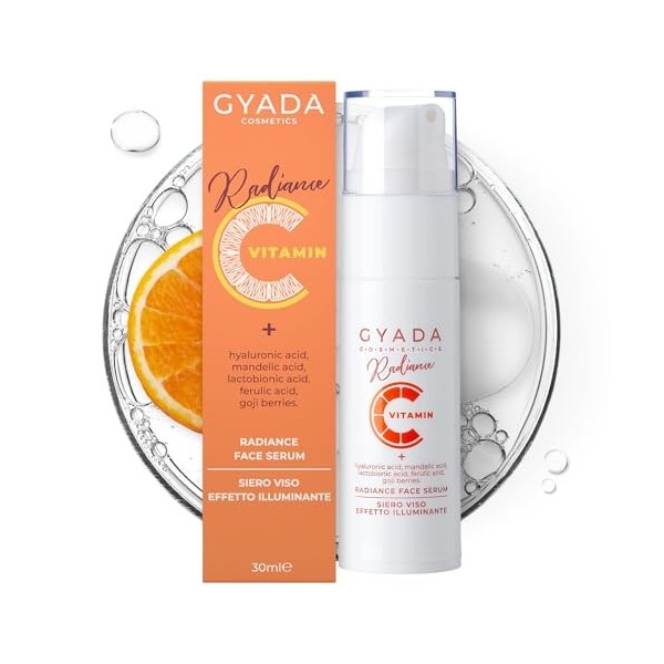 GYADA COSMETICS, Sérum Visage Éclaircissant Éclat, Hydratant, Contrecarre les Signes de Vieillissement, Décoloration de la Pe...