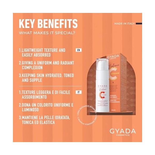 GYADA COSMETICS, Sérum Visage Éclaircissant Éclat, Hydratant, Contrecarre les Signes de Vieillissement, Décoloration de la Pe...