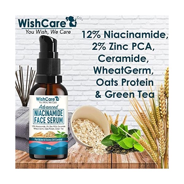 WishCare Sérum avancé à 12 % de niacinamide pour lacné, les marques dacné, les imperfections et léquilibre de lhuile avec