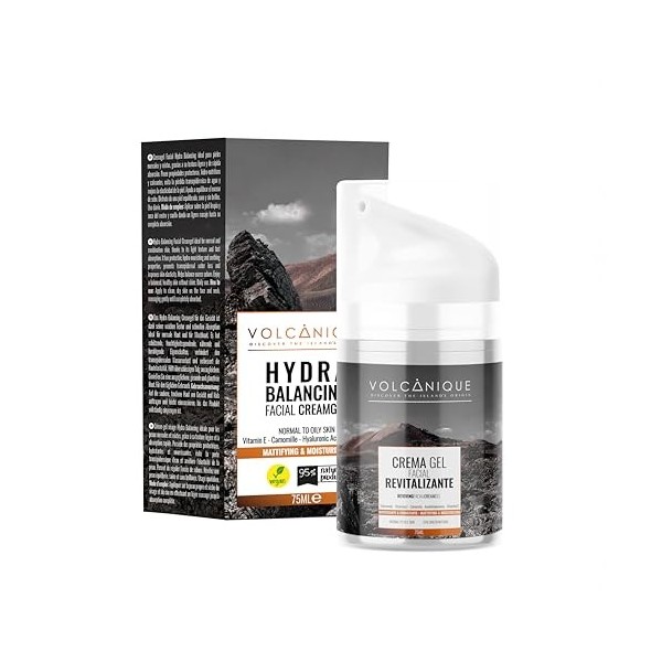 Volcanique Crème Visage Hydratante et Équilibrante pour Peaux Normales et Mixtes, Texture Gel - 75 ml