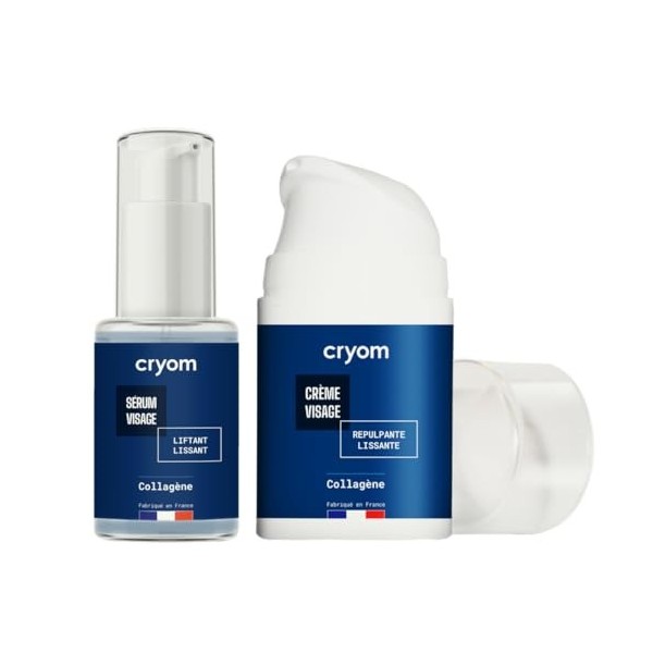 CRYOM - Routine visage BOOSTER de Collagène : sérum flacon pompe 30 ml + crème visage flacon Airless 50 ml 
