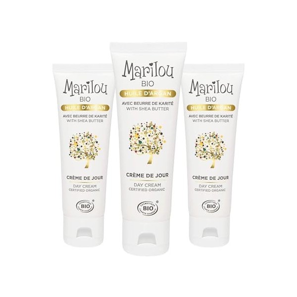 MARILOU Bio Crème de Jour Hydratante à l’Huile d’Argan - Soin Protecteur - Peau Souple, Nourrie et Lumineuse - Fraîcheur et B