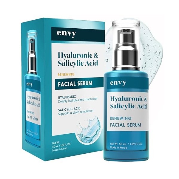 Envy Sérum à lacide hyaluronique pour le visage : nettoie les pores, raffermit et hydrate la peau. Sérum facial anti-âge tes