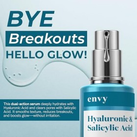 Envy Sérum à lacide hyaluronique pour le visage : nettoie les pores, raffermit et hydrate la peau. Sérum facial anti-âge tes