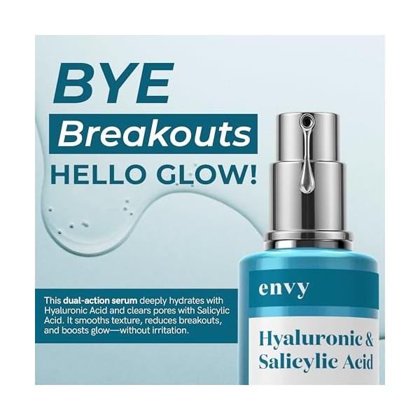 Envy Sérum à lacide hyaluronique pour le visage : nettoie les pores, raffermit et hydrate la peau. Sérum facial anti-âge tes