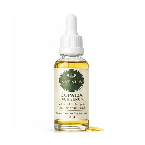 Sérum Visage Nourrissant Bio Copaiba Huile Essentielle 30 ml/Copaiba + Lavande + Sauge Sclarée + Huile dArgan/Anti-Âge, Hydr