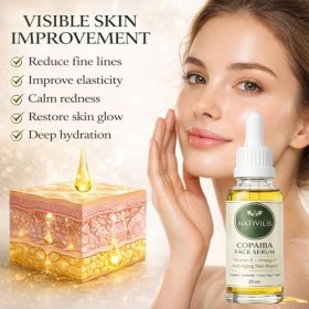 Sérum Visage Nourrissant Bio Copaiba Huile Essentielle 30 ml/Copaiba + Lavande + Sauge Sclarée + Huile dArgan/Anti-Âge, Hydr
