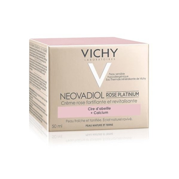 Vichy, Neovadiol, Crème Jour Rose Platinium Anti-Âge, Hydrate & Fortifie, Enrichie en Calcium et Extrait de Cire dAbeille, P