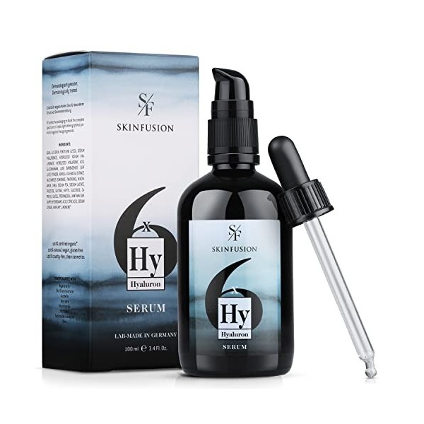 SKINFUSION Sérum Hyaluronique bio 6X à forte dose 100 ml – Formule dacides végétaliens sextuple aux principes actifs : glu