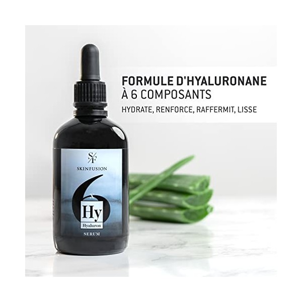 SKINFUSION Sérum Hyaluronique bio 6X à forte dose 100 ml – Formule dacides végétaliens sextuple aux principes actifs : glu