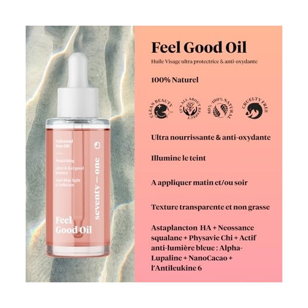 SeventyOne Percent | Feel Good Oil |Huile sèche Visage | Ultra Hydratante & Protectrice | Restaure & Lisse la Peau | Révélate...
