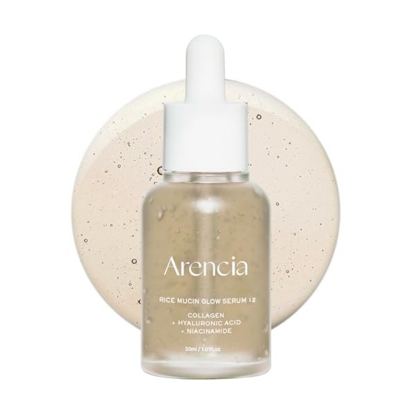 Arencia Rice Mucin Glow Sérum, collagène + acide hyaluronique et niacinamide, 30 ml