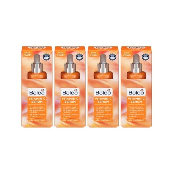 Balea Sérum VITAMINE C pour un teint unifié et un teint radieux à effet antioxydant - Lot de 4 4 x 30 ml - 120 ml