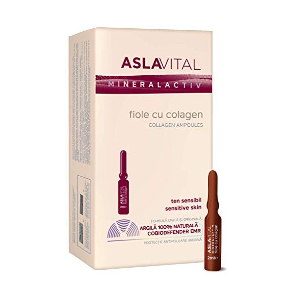 Aslavital Mineralactiv, Ampoules de collagène, par type de peau : Sensible, 10 ampoules x 2 ml Crème Jour et Nuit