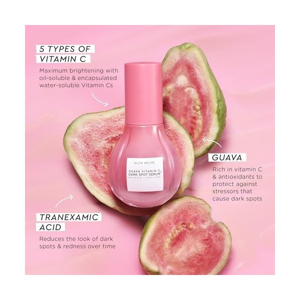 Glow Recipe Guava Travel Size Sérum à la vitamine C – Hydratant, éclaircissant et végétalien – Sérum coréen pour le visage po...